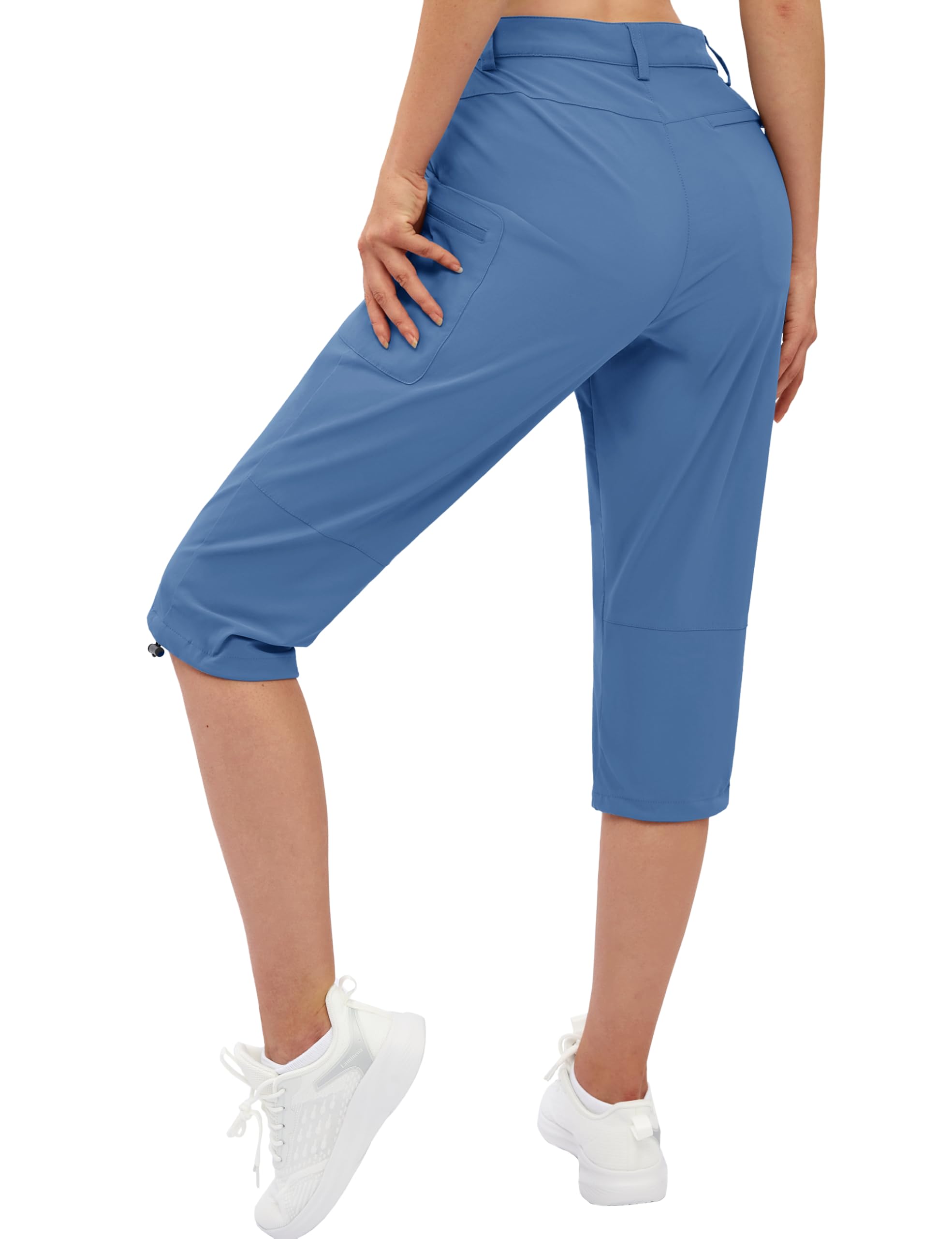 TACVASEN Women's Capri Cargo Hiking Pants Quick Dry Lightweight Travel Athletic Knee Length Shorts Summer Zipper Pockets Blue Grey L
