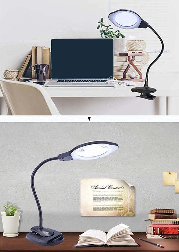 Lupa lupa lupa ze światłem, 2x 4x zacisk biurkowy 2 w 1 lampa powiększająca, czytanie lupa ze stojakiem, światło dzienne jasne światła LED elastyczne gęsia szyja do hobby, rzemiosła, pracy, D