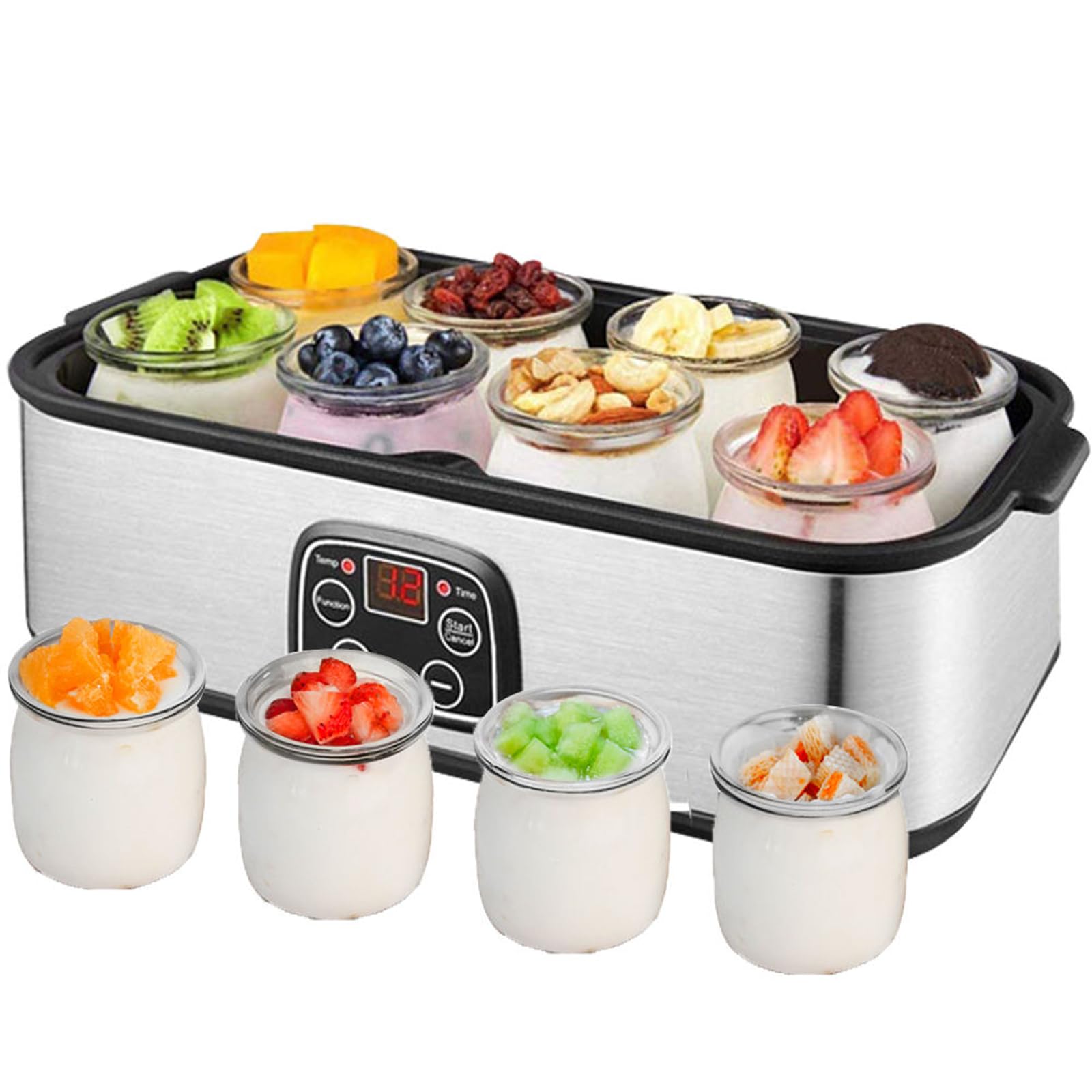 Accesorios Decorativos para el hogar, Yogurtera automática - 1400 ml con 8 tarros de Cristal, Control de Temperatura Constante, Pantalla LED - Yogurtera po