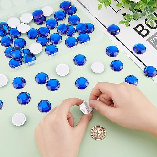Miniatura 3 de FINGERINSPIRE 50 piezas de 0.984in con parte trasera plana redonda de acrílico con diamantes de imitación azules autoadhesivos, joyas redondas de