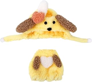 Set de Ropa Muñeca Perro, Estilo Perro Conjuntos Muñecas Peluche Mono Ganchillo con Gorro Lindo Accesorios Tema Animal para Figura Juguete de 17cm (Amarillo)
