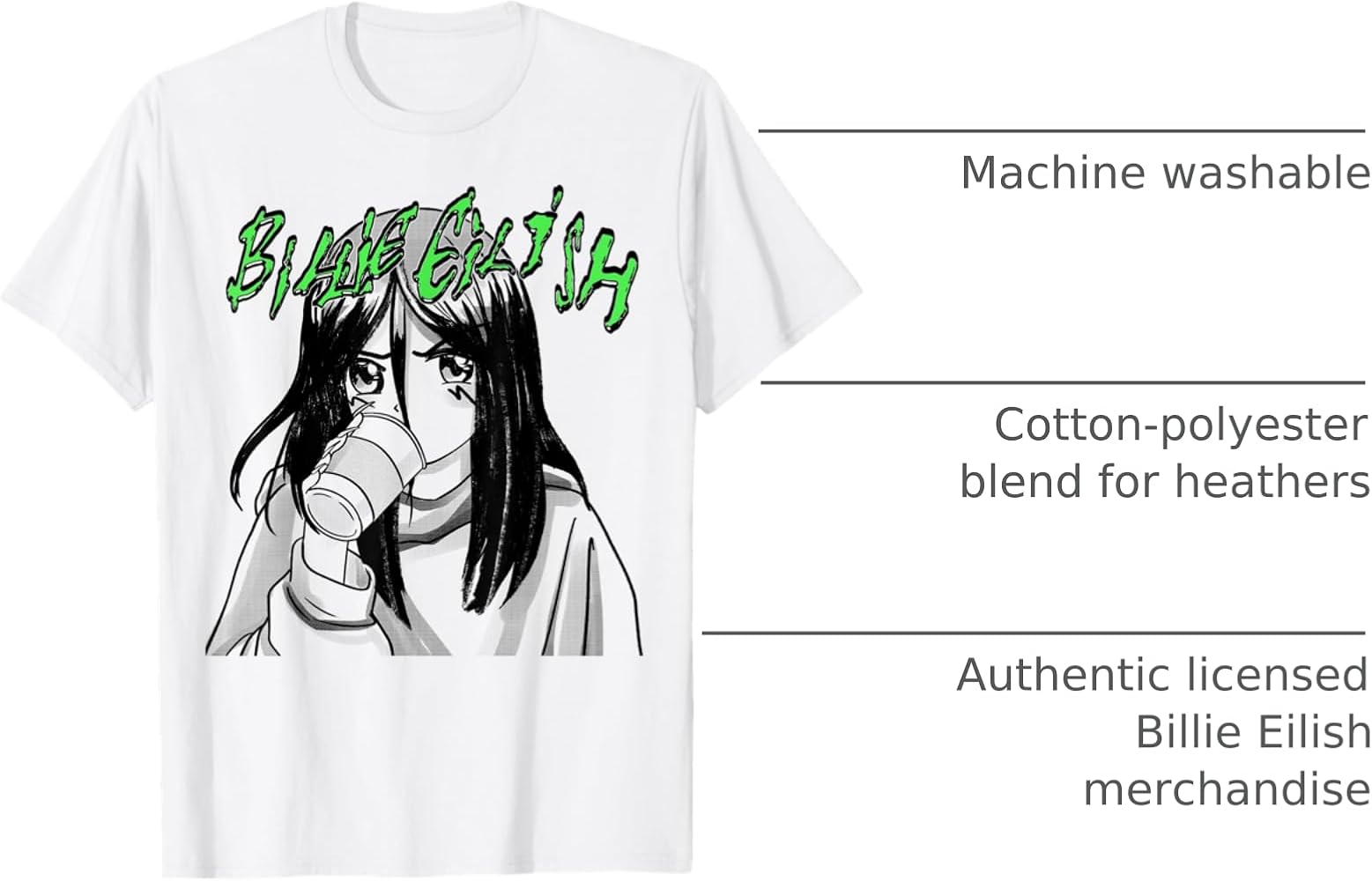 Amazon.com: Official Billie Eilish Coffee Animated T-Shirt Small