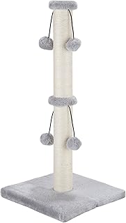 Dimaka Cat Scratching Post, Natural Sisal Rope Claw Scratcher Post with 4 Hanging Toy Balls for Indoor Cats and Kittens (25 inches for Kittens, Grey)