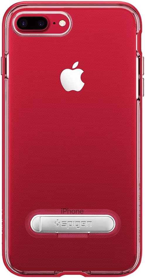 Spigen Crystal Hybrid iPhone 7 Plus/iPhone 8 Plus Case with Water-Mark Free Clear Case and Magnetic Metal Kickstand for Apple iPhone 7 Plus (2016) / iPhone 8 Plus (2017) - Dante Red