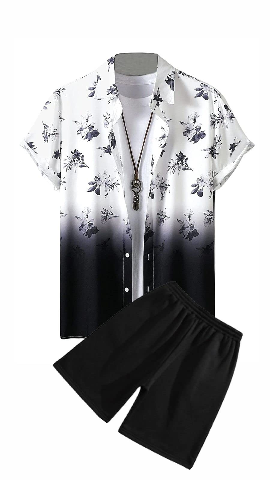 uiriuy Men's Soft Poly Lycra Digital Printed Shirts with Pajama Shorts Night Suit Set-picture-17