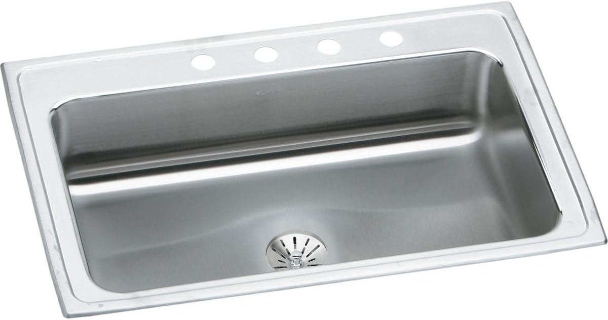 Elkay Lustertone LRS3322PD3 Single Bowl Top Mount Stainless Steel Sink with Perfect Drain