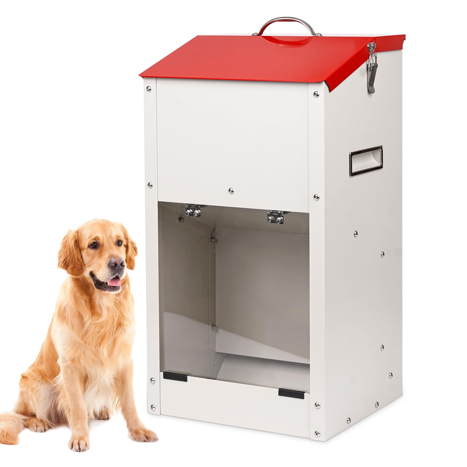Comedero para Perros,Tolva de Automático Para Perros, Comedero Galvanizado Para - Capacidad de 11Kg, con Tapa Para Proteger el Pienso, Adecuado Para Uso en Exteriores