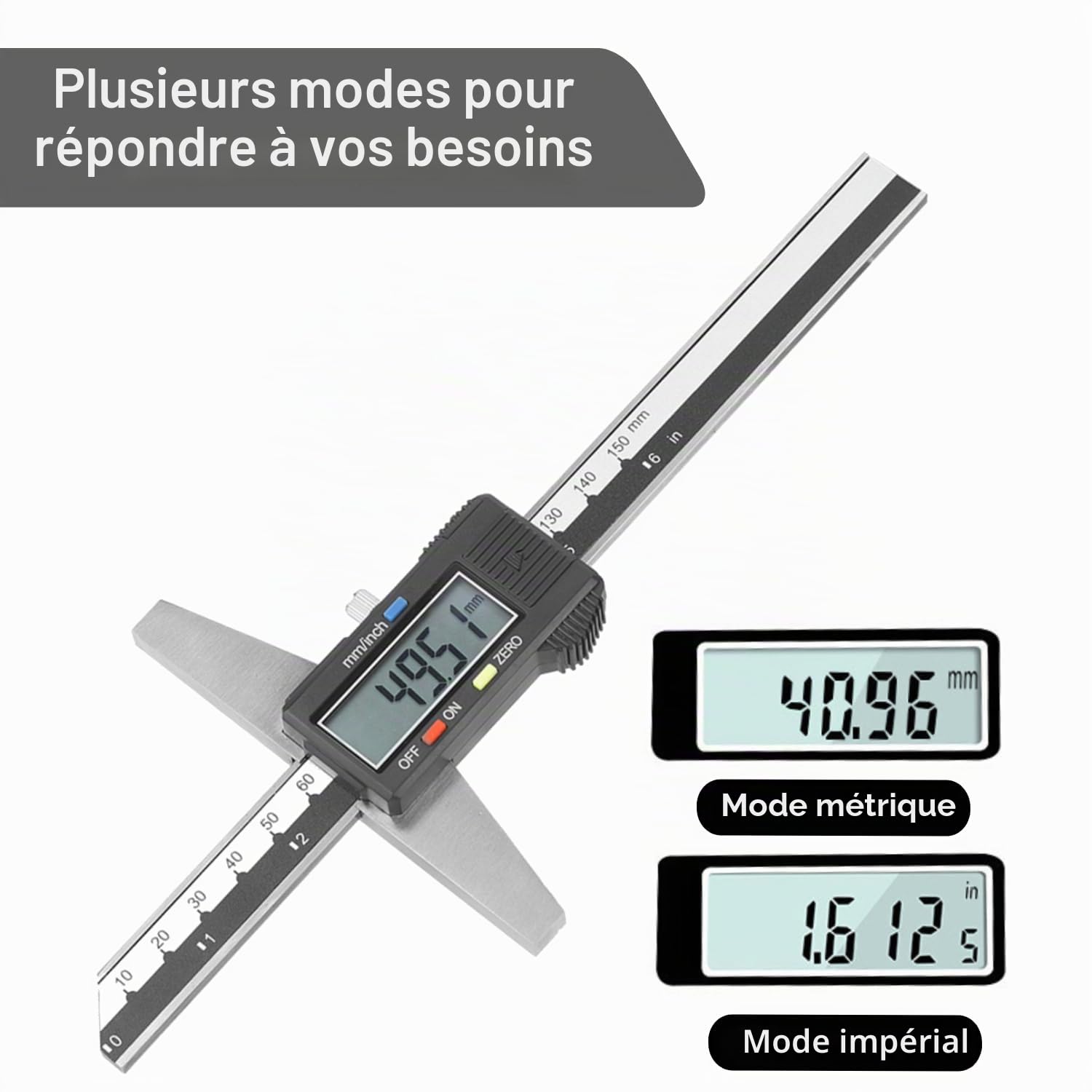 Jauge de profondeur, 0–150 mm Pied de profondeur, Pied a coulisse numérique, Pied à coulisse électronique, Pieds à coulisse Vernier avec écran LCD, le DIY et l'utilisation professionnelle 0,01 mm