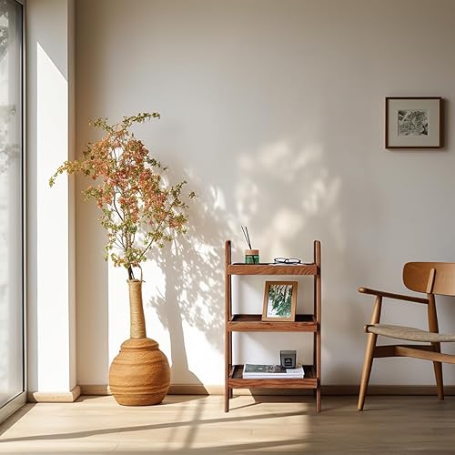 Miniatura 6 de Vadisun Estantería de escalera de madera de roble macizo 100%, estantería de almacenamiento de piso con diseño de deflector de cuatro lados, mesa