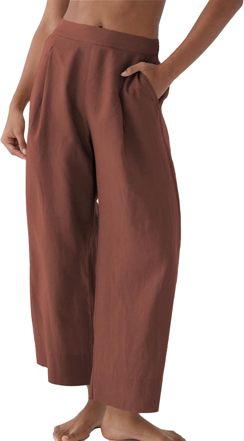 Tanming Womens Wide Leg Linen Pants Summer Flowy High Waisted Palazzo Trousers Beach Vacation Outfits