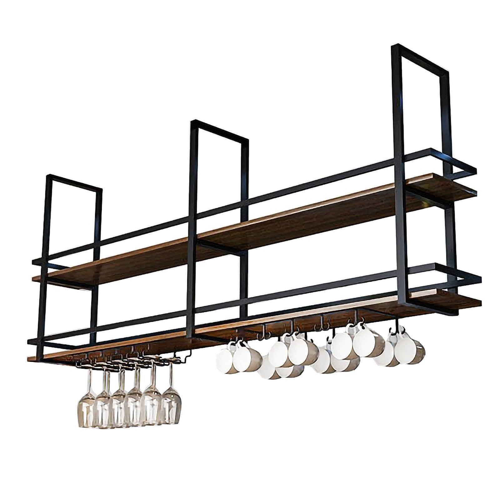 Casier à vin suspendu 80 cm en bois noble et finition noire élégante
