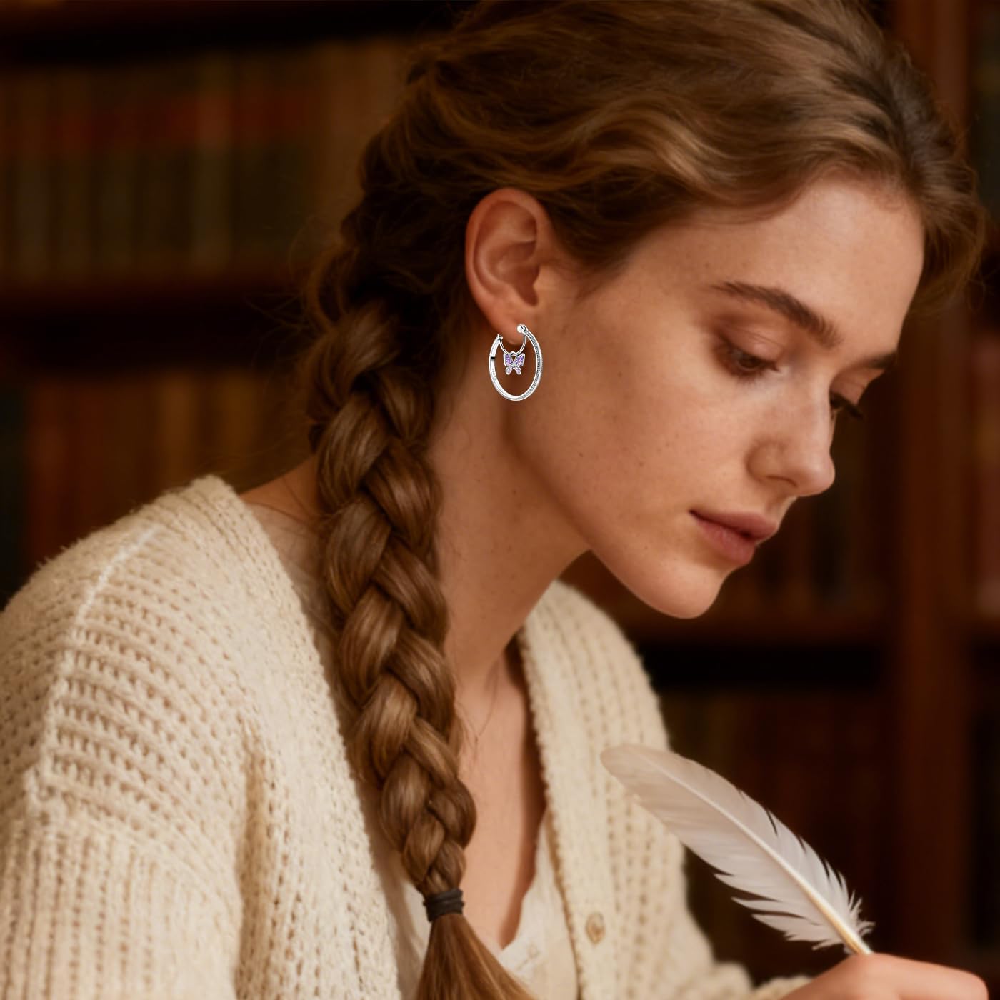 LAZA 925 Sterling Silver Hoop Earrings for Women, Sterling Silver Butterfly Hoops Colorful Flowers Hoop Huggie Earrings Hypoallergenic Jewelry Gifts for Women - Image 2