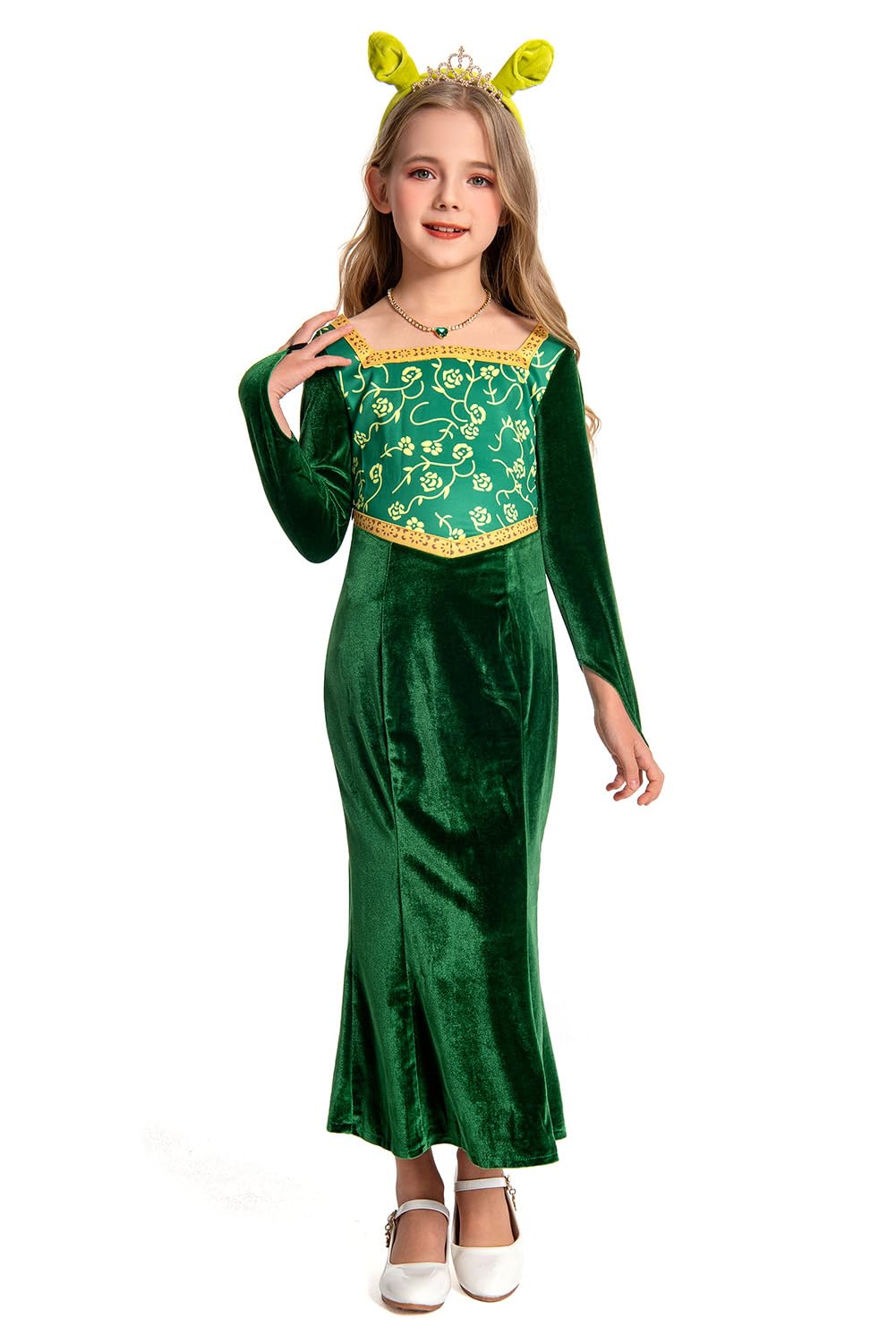 Ubaywey Girls Princess Costume Green Dress Gown Halloween Cosplay Costume Long Sleeve Dress