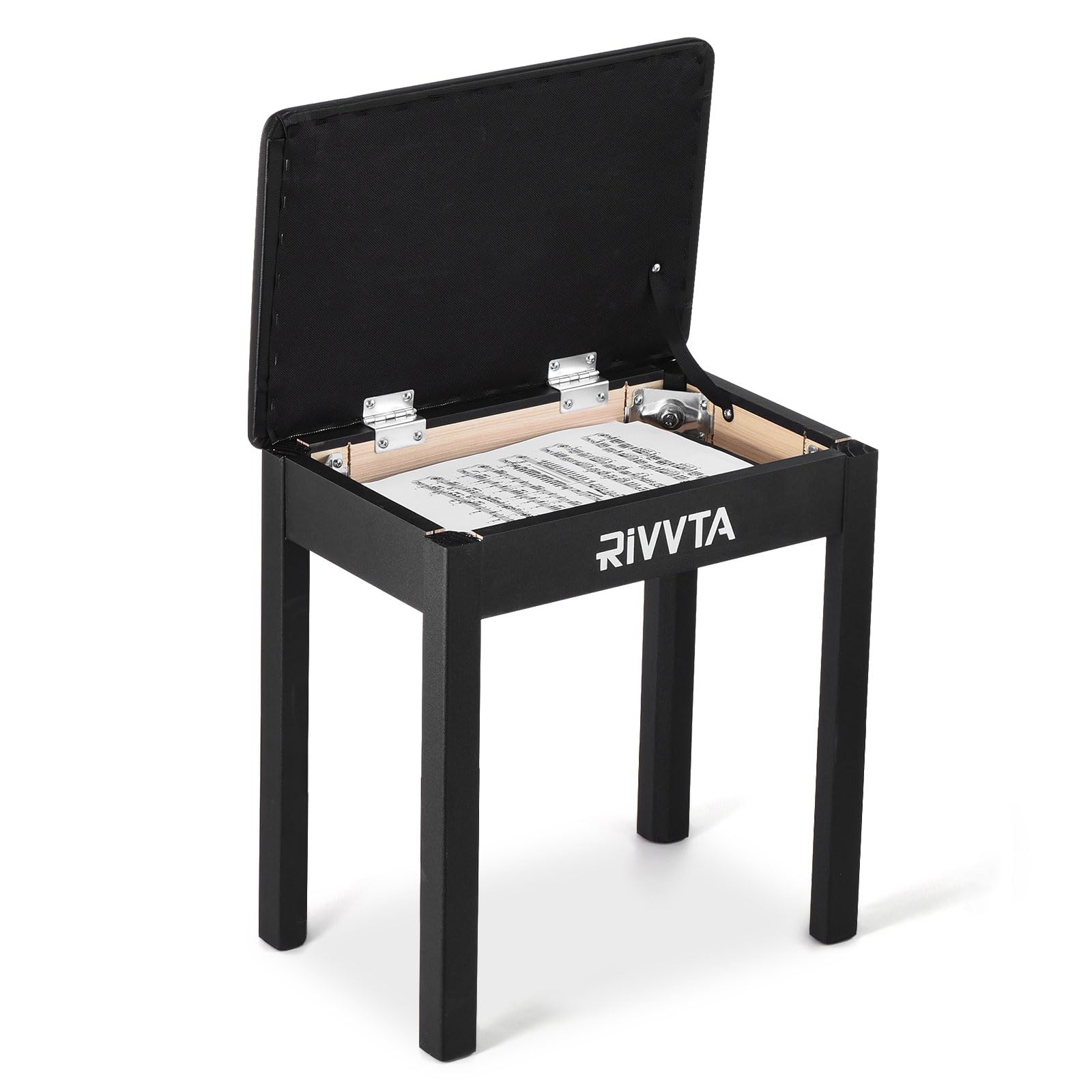 RIVVTA Piano Bench Keyboard Bench with Padded Cushion Compartment for Music Books Vanity Stool Wooden Table Stool Dressing Piano Chair Seat Single with Storage Black