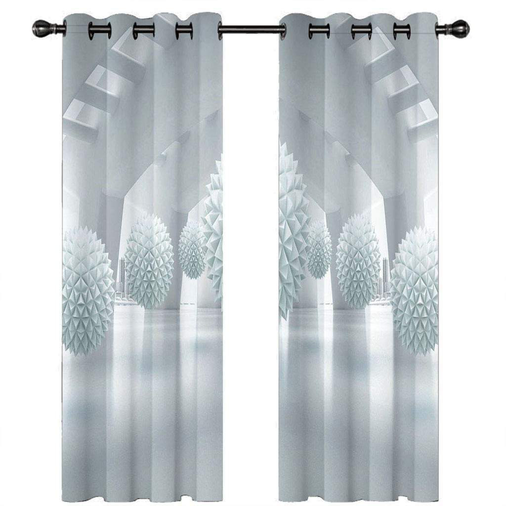 Rideau occultant thermique haut de gamme motif géométrique 3D gris clair drapé élégant