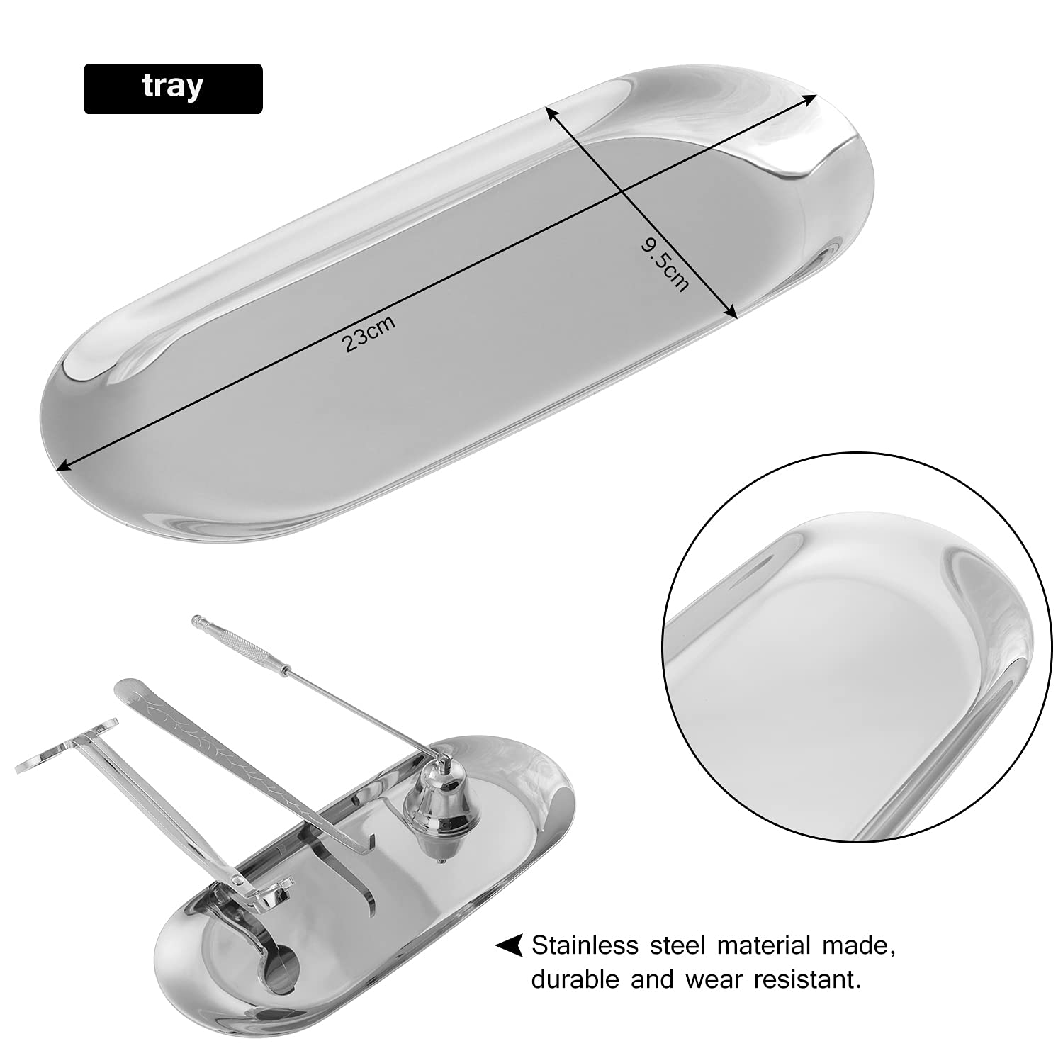 Set Accessori Per Candele In Acciaio Inox - Spegnitore, Taglia Stoppino, Mestolo E Vassoio, Colore Argento - Foto 2