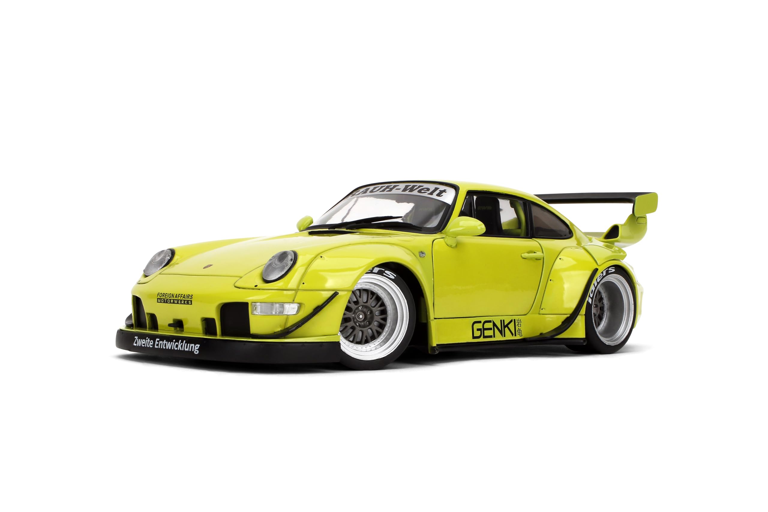 Modellino auto pressofuso in scala 1:18 compatibile con Porsche RWB Genki Yellow Jada Pink Slips 36472