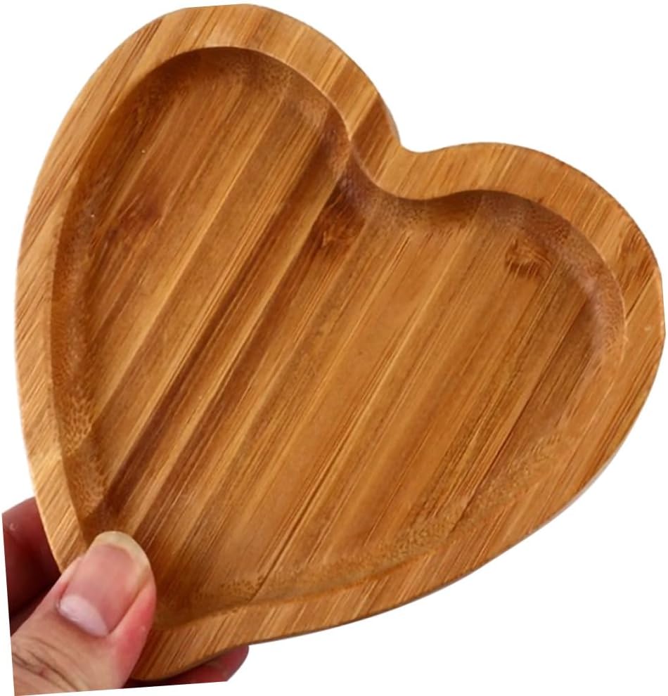 GALPADA 3pcs Heart Shaped Wood Jewelry Plate Reusable Snack Dish Holder for Earrings Bracelets Rustic Farmhouse Decor for Weddings Anniversaries Valentine Day and Birthdays