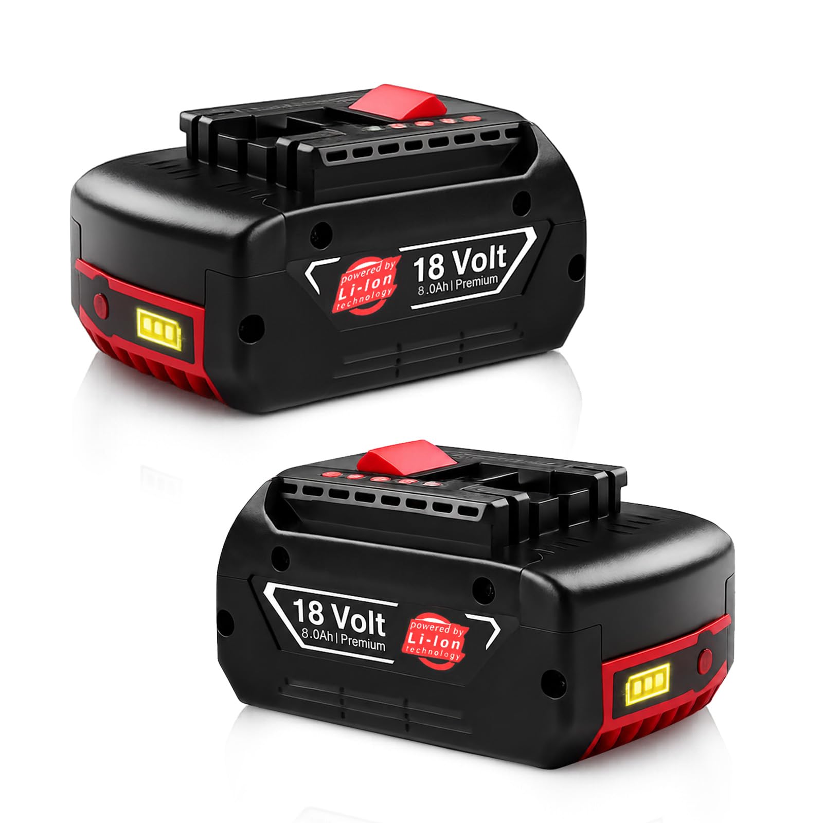 2 Stück 8Ah Lithium-Ionen Ersatzakku Kompatibel mit Bosch Akku 18V | Akku mit LED-Anzeige, für BAT618, BAT609, BAT619, BAT612, BAT622, BAT610, BAT609G, BAT619G, BAT618G und BAT610G