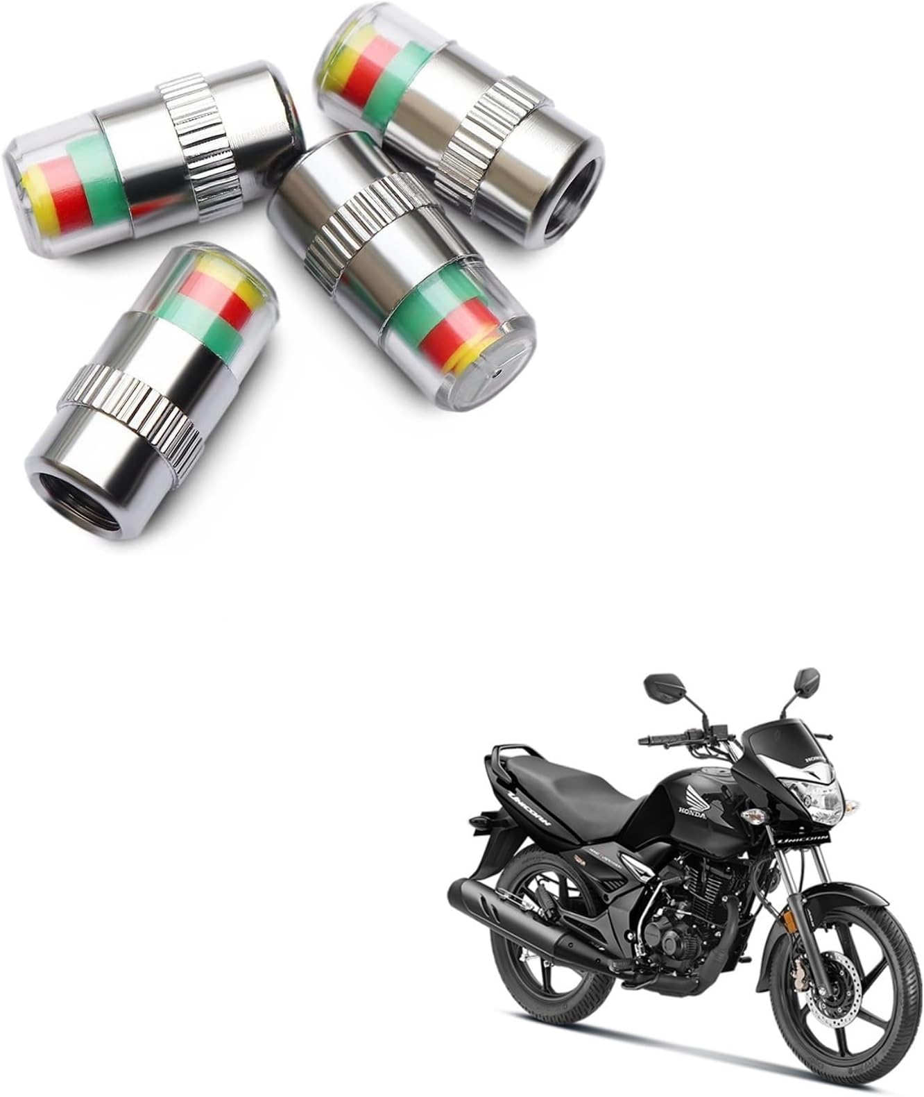 Kozdiko Bike & Scooty Tire Pressure Air Alert Metal Tyre Valve Caps Set of 4 Pcs for Honda Unicorn