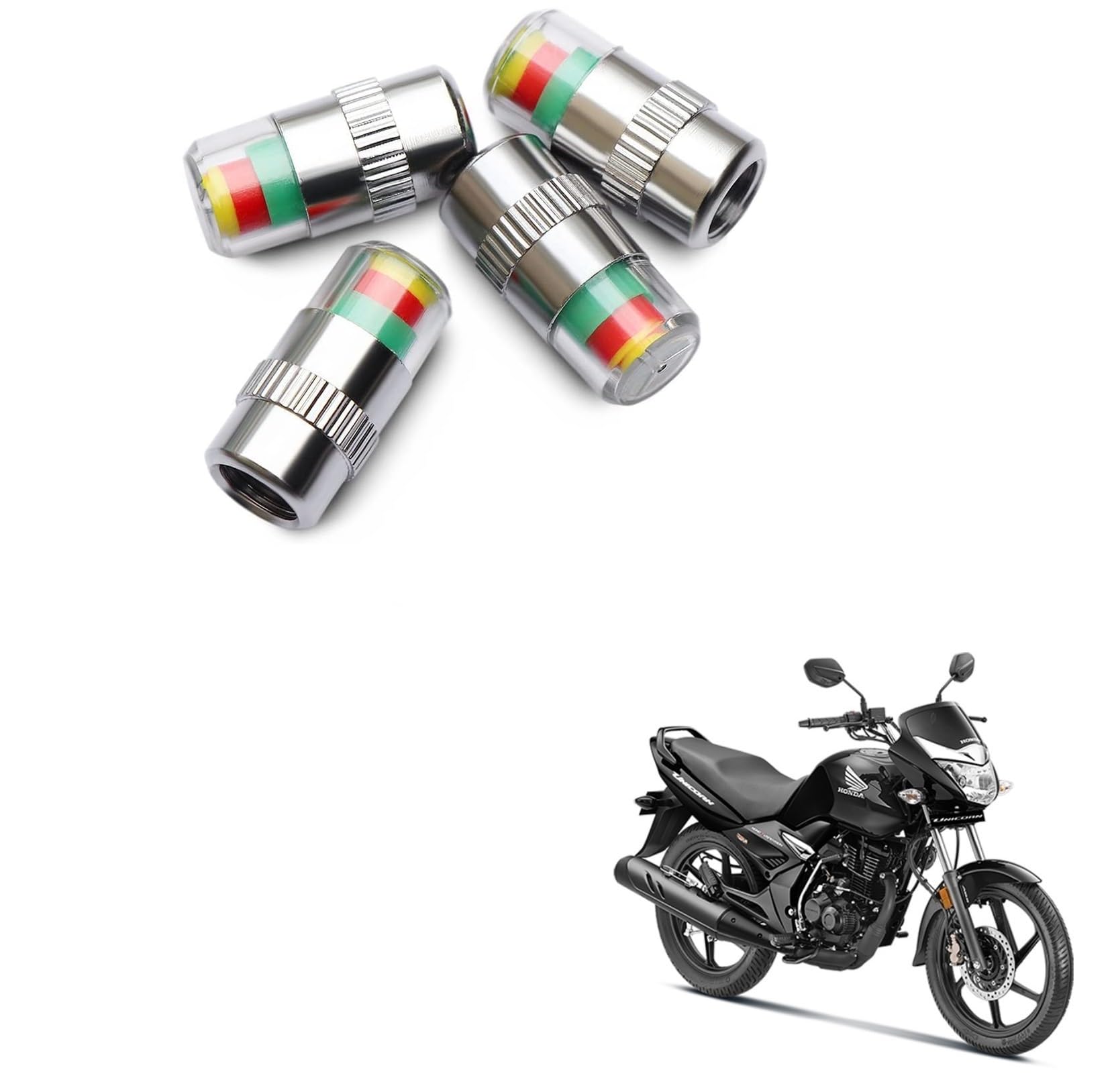 Kozdiko Bike & Scooty Tire Pressure Air Alert Metal Tyre Valve Caps Set of 4 Pcs for Honda Unicorn