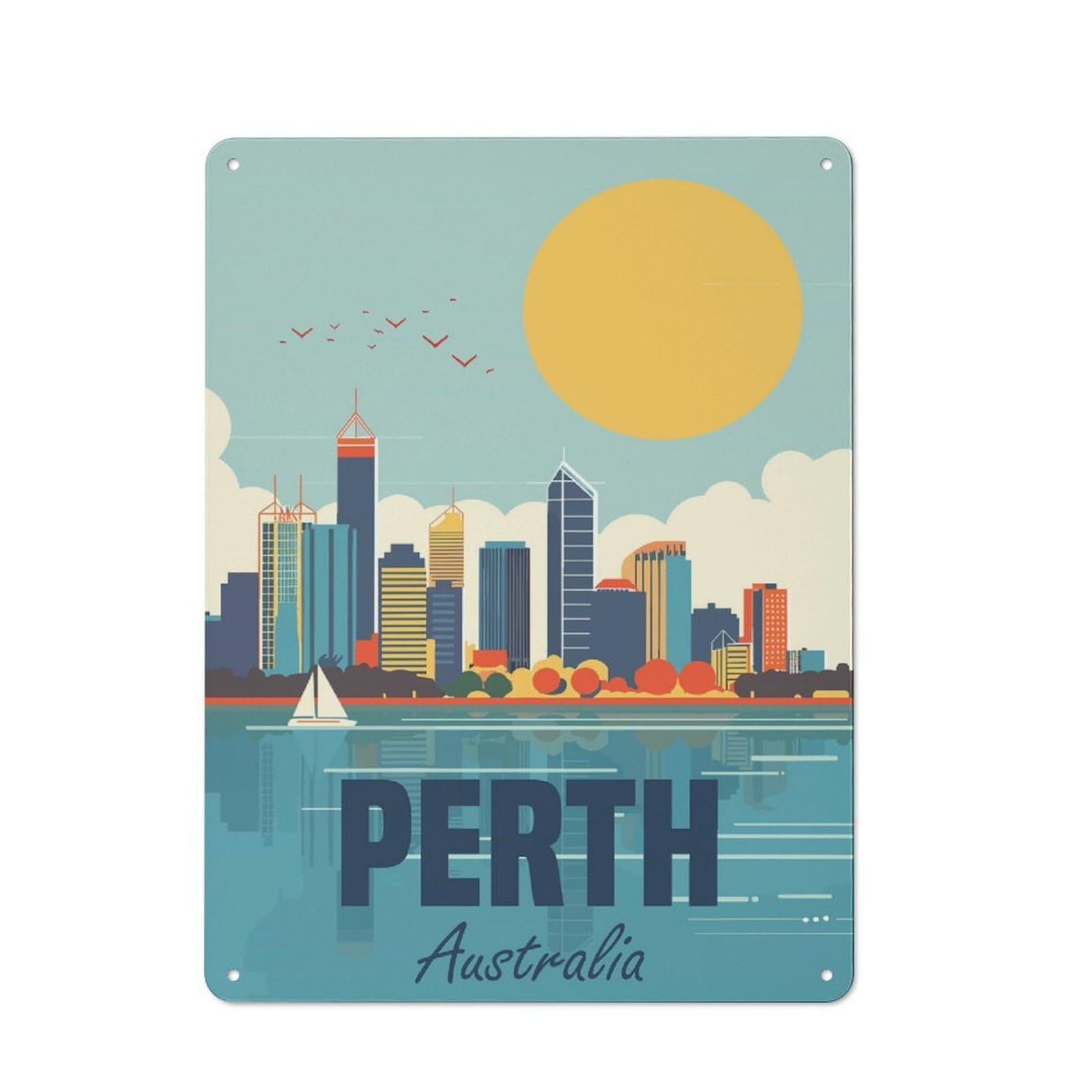Junmoney Perth Australia Retro Metal Wall Decor 40X30cm, Tin Wall Sign For Home, Shop, Pub Or Studio Wall, Personal Accent For Everyday Walls