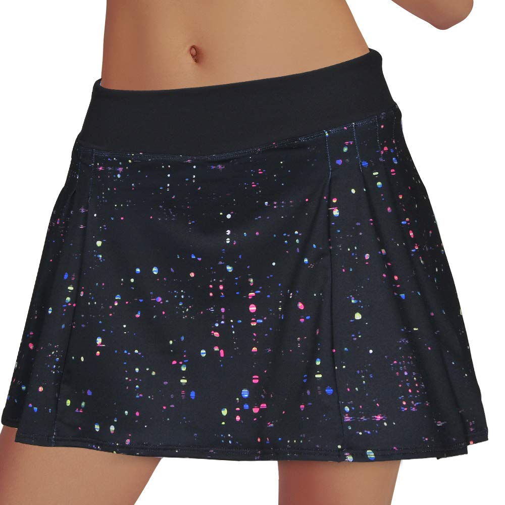 Women's Golf Skirt Tennis Skort Pleated with Side Inner Pockets Indoor Exercise,Runs Large, Colored Dots, L
