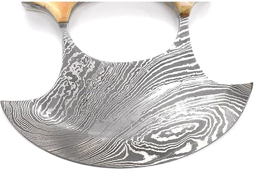 Miniatura 4 de Wild Turkey Handmade Chef Kitchen Alaskan Ulu cuchillo Crescent Blade Bone Handle (DM)