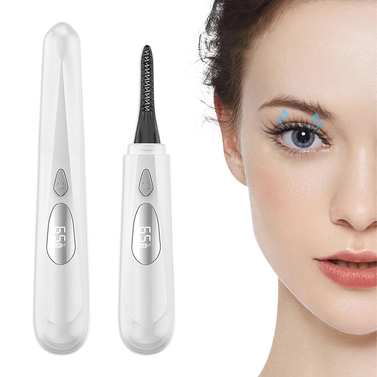 Piegaciglia Riscaldato Con Display, Spegnimento Intelligente, Controllo Preciso Della Temperatura Piega Ciglia Donna Elettrico per Un Trucco Naturale E Ricci a Lunga Durata (Bianco)