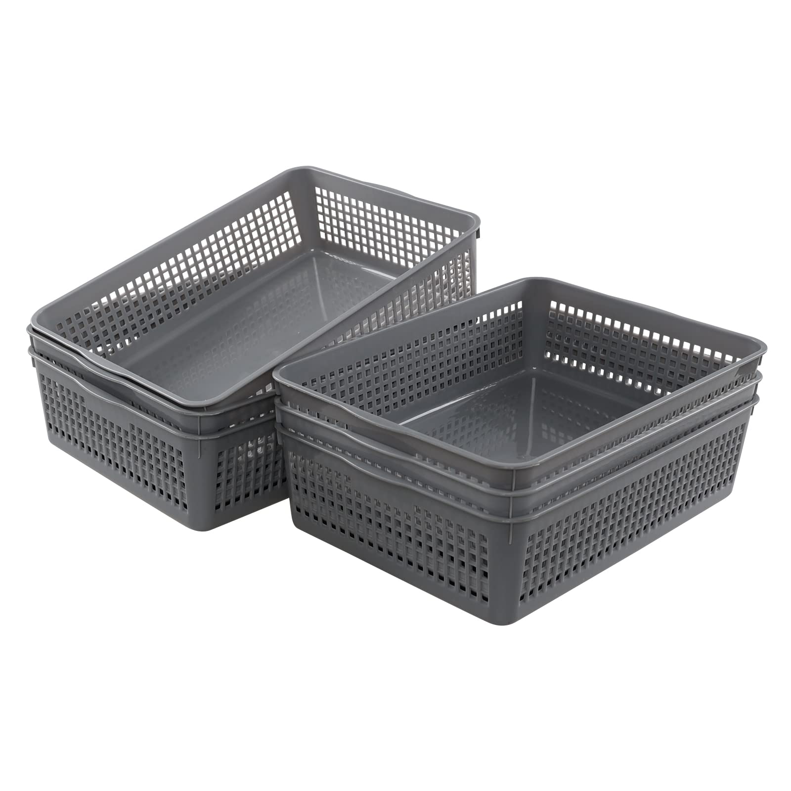 Teyyvn Set of 6 Plastic Rectangular Desktop Storage Tray, A4 Paper Storage Basket, Gray