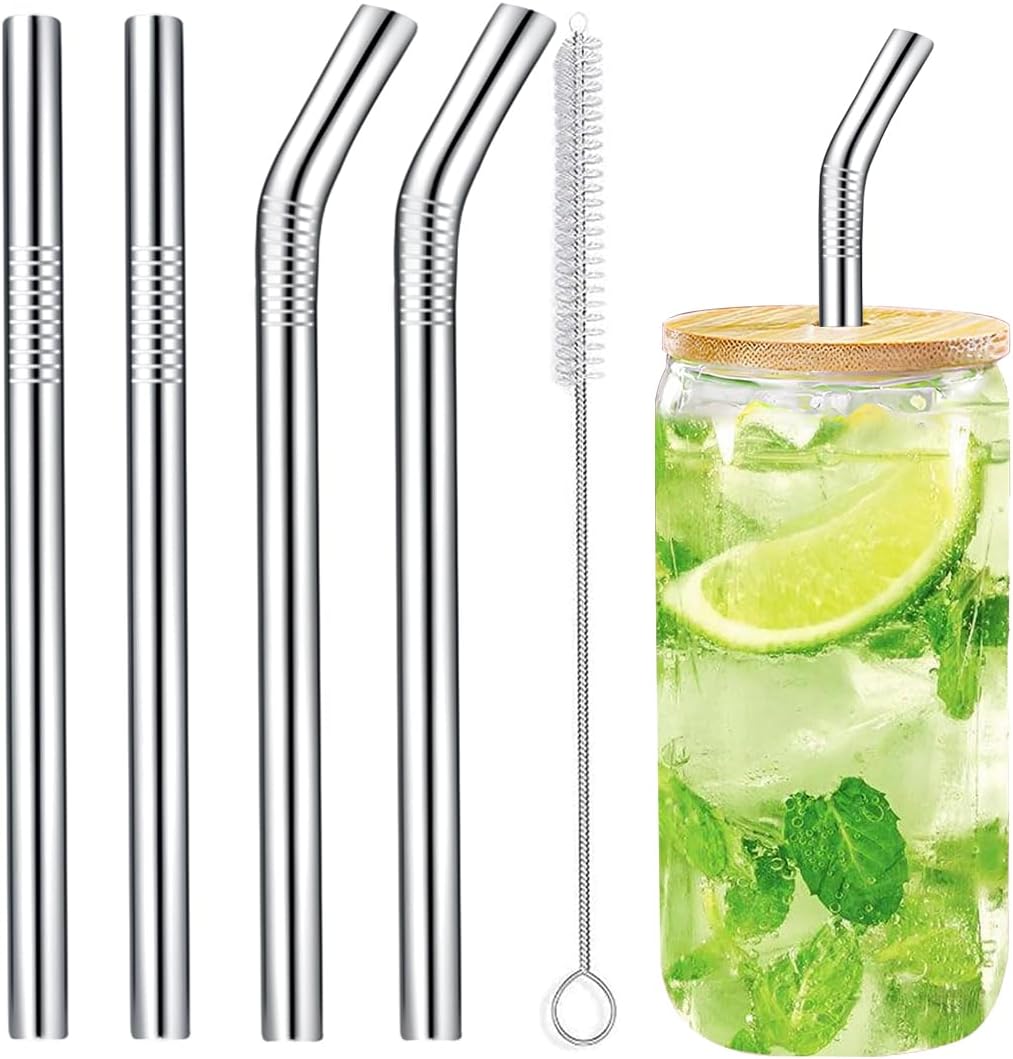 Jumbo Smoothie Straws Stainless Steel, Set of 4 Metal Milkshake Straw 0.4" Wide 10.5" Long Straws, Long Lasting & Food Grade, Metal Straw s Reusable for Smoothie, Milkshake, Beverage