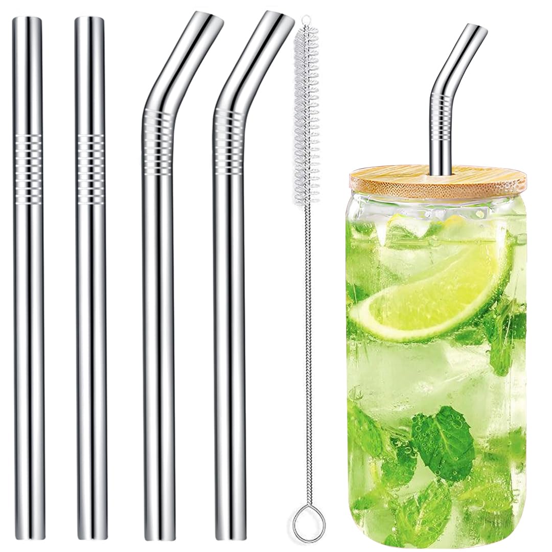 Jumbo Smoothie Straws Stainless Steel, Set of 4 Metal Milkshake Straw 0.4" Wide 10.5" Long Straws, Long Lasting & Food Grade, Metal Straw s Reusable for Smoothie, Milkshake, Beverage