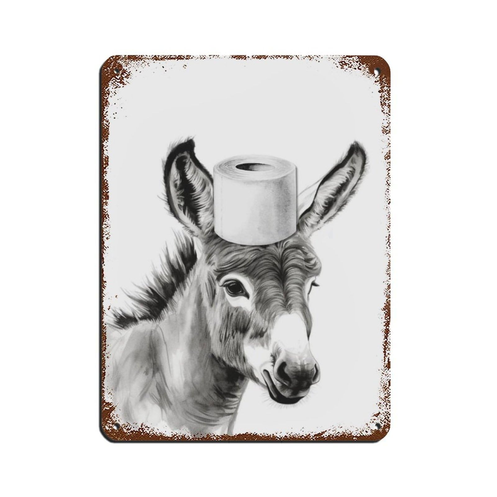 Bathroom Art, Donkey Burro, Toilet Paper Tin Sign Vintage Metal Pub Club Cafe Bar Home Wall Art Decoration Poster Retro 12x16inch(30x40cm)