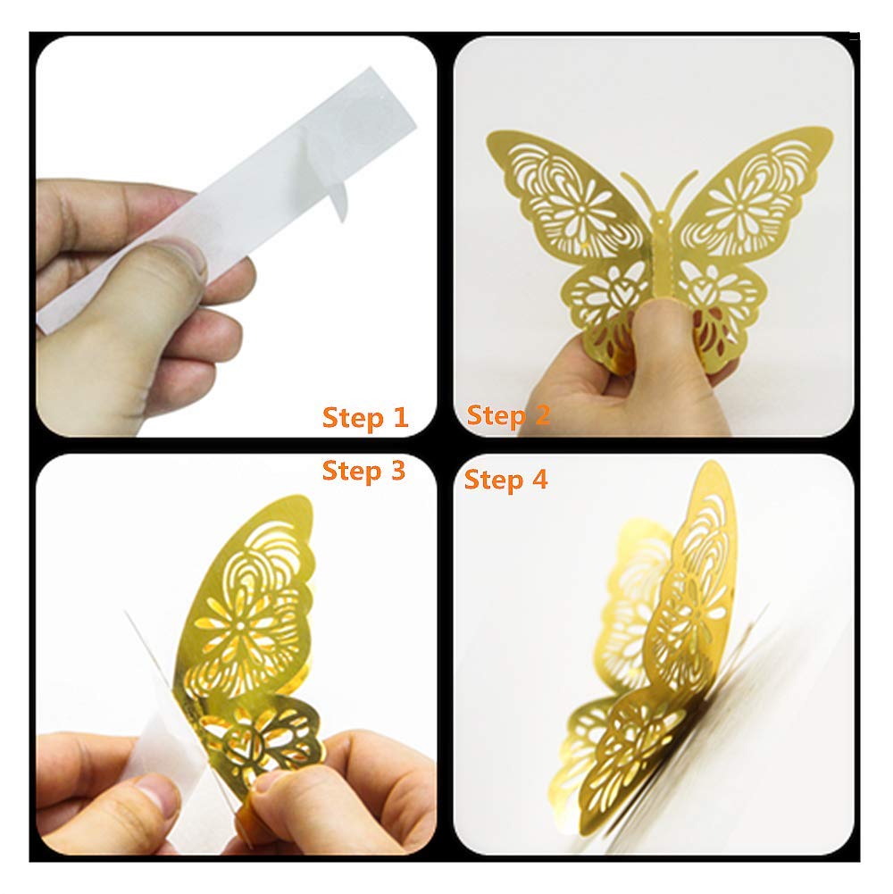 Pengcen 24 adesivi da parete con farfalle 3D in 3 misure, rimovibili, decorazione per camera da letto e matrimonio, motivo O (argento