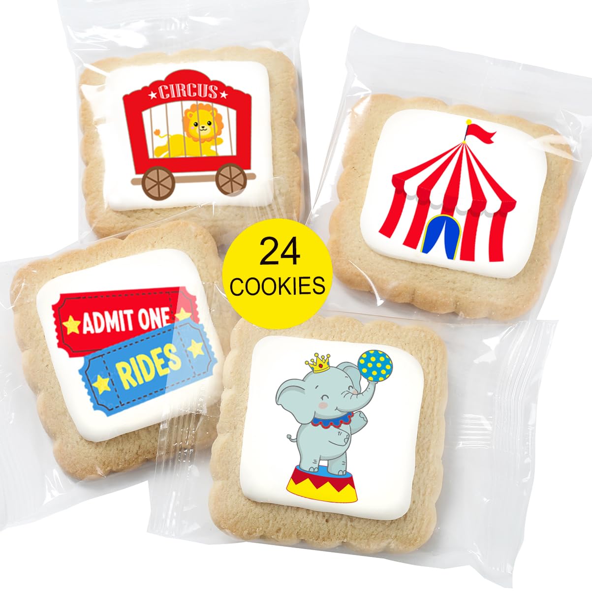 Circus Carnival Cookies Theme Party Favors | Individually Wrapped 24 Pack Themed Cookies | Birthday Treats for Kids and Adults