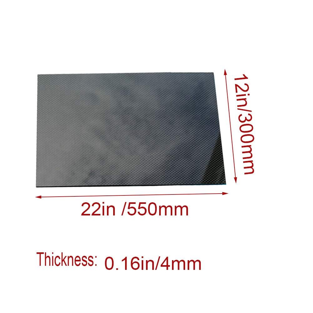 XMRISE 3K Carbon Fiber Board Sheet Plate Panel Plain Glossy Surface Weave Pure Laminate Frame for RC Drone Quadcopter,300mm x 550mm x 4mm