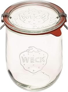 Weck Tulip Jar - Sour Dough Starter Jars for Sourdough - 1 x WECK 745 Large Clear Jar with Glass Lid and Wide Mouth - 1 Liter Includes Lid, rubber seal and steel clips
