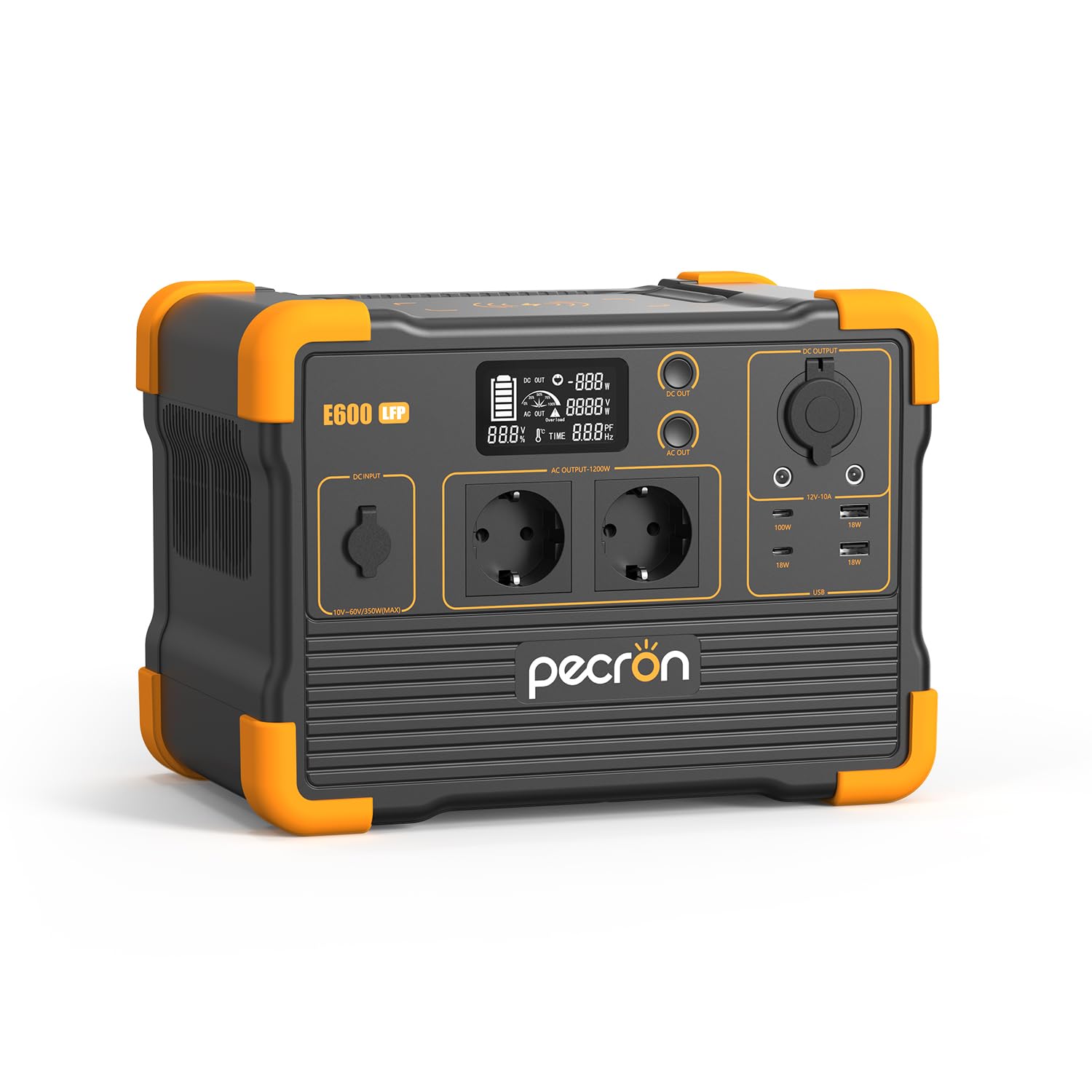 PECRON Generateur Electrique Portable 1200W, LiFePO4 Batterie de Secours 614Wh, EU Prise 220-240V, MPPT (máximo 300W),Chargeur sans fil 15W,Générateur Électrique Solaire pour Camping/Maison/Voiture