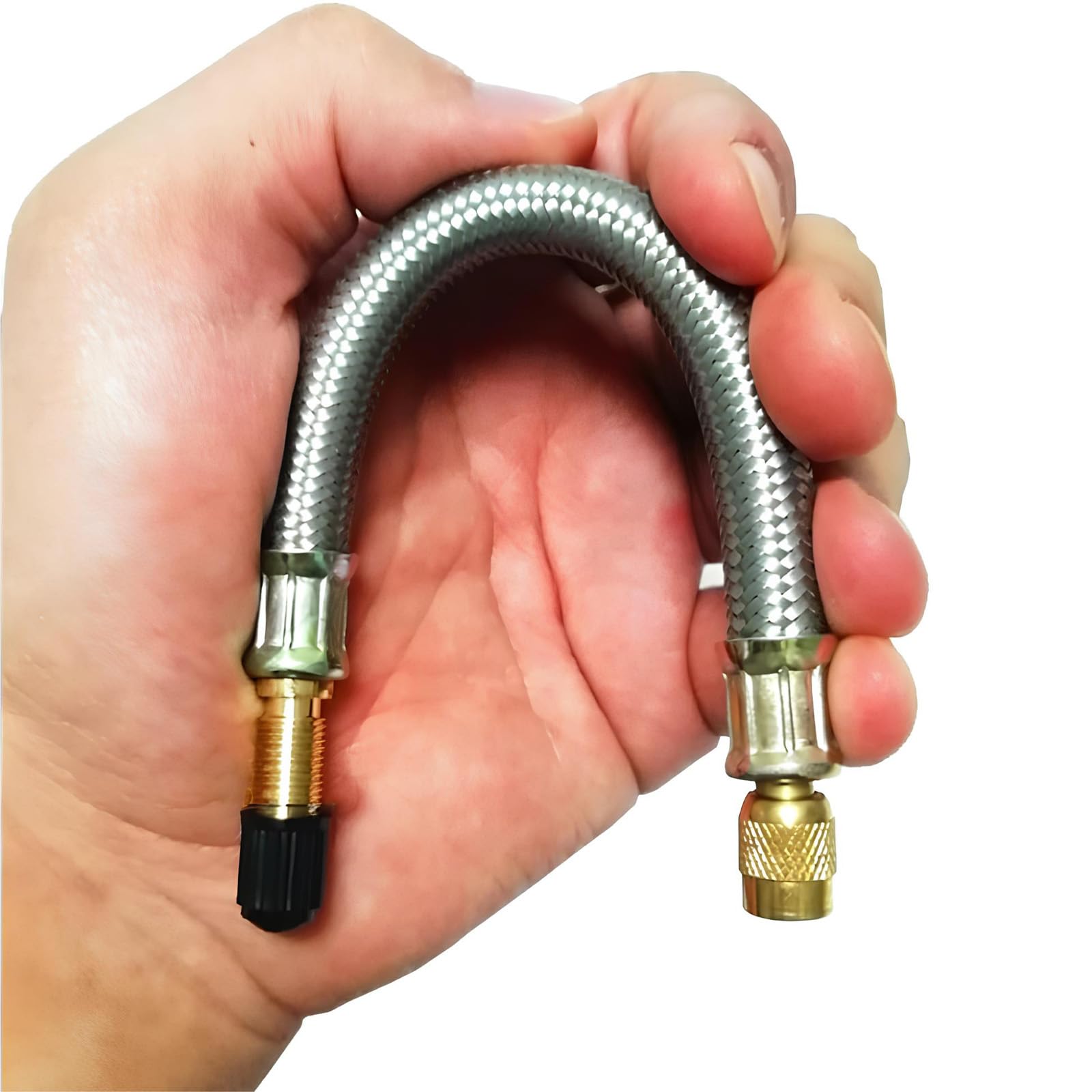 4 Piezas Extensión de Válvula, Extensión de Válvula de Neumático, Prolongador de Válvula, Extensión de Válvula para Automóviles con 2 Abrazaderas para Camiones, Autobuses, Autocaravanas, Remolques
