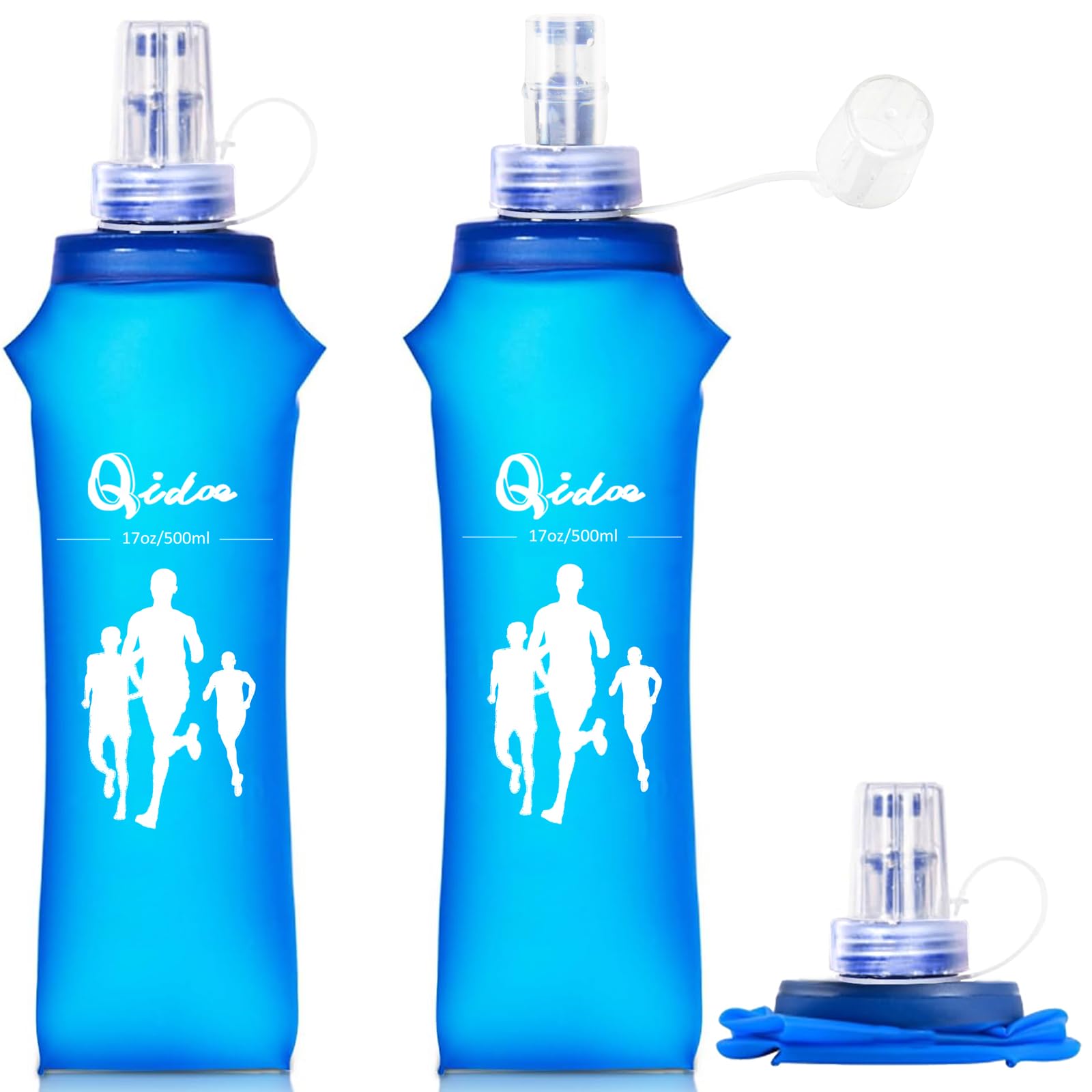 Qidoe 2 Pack Running Vest Soft Flask, 17oz/500ml BPA-Free TPU Collapsible Soft Water Bottle for Hydration Pack, Running Vest, Folding Water Bottles for Hiking Cycling Climbing