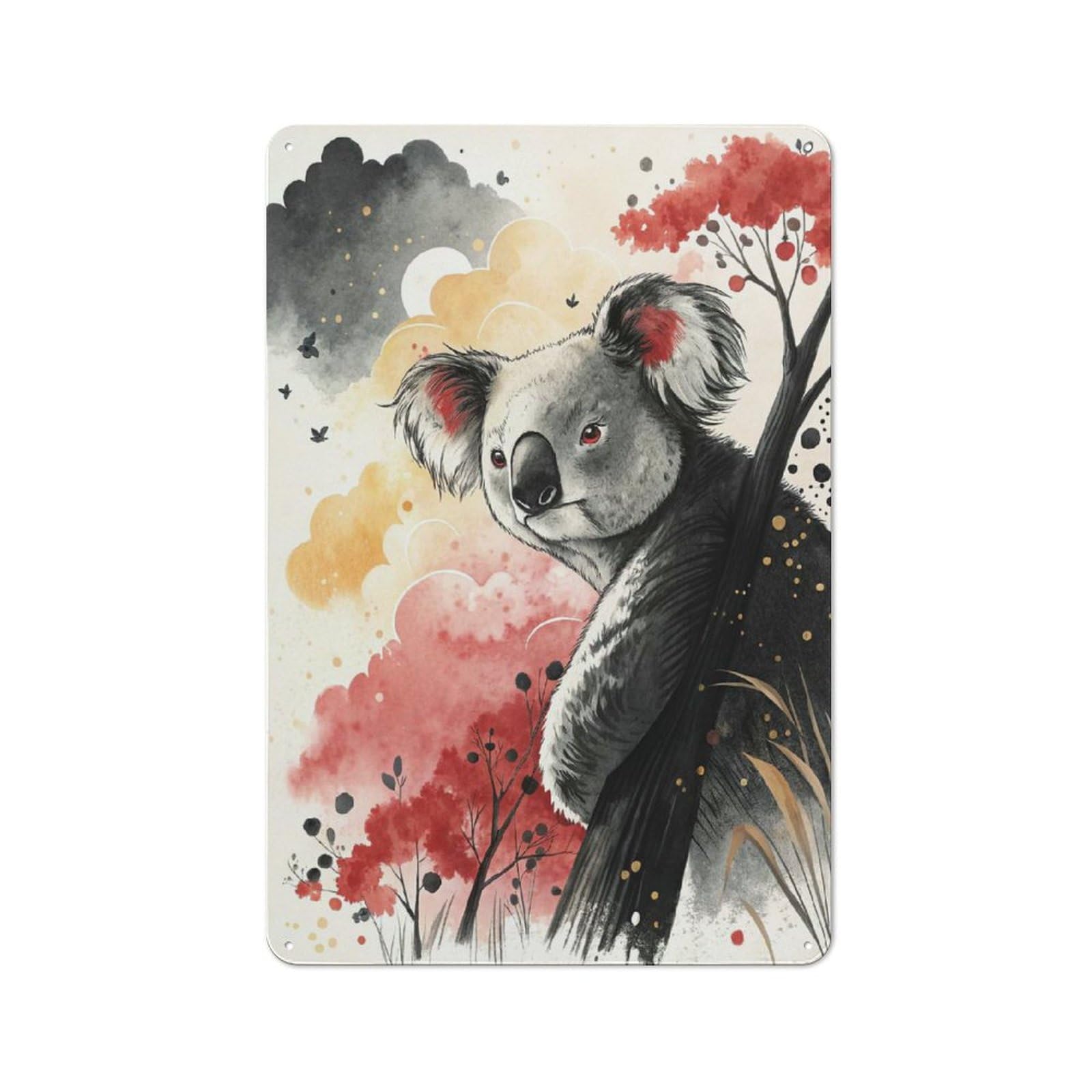 Junmoney Style-1 Watercolor Koala Bear In Nature Workshop Style Metal Wall Decor 30X20cm, Garage Metal Sign For Workshop, Basement, Shed Or Games Room