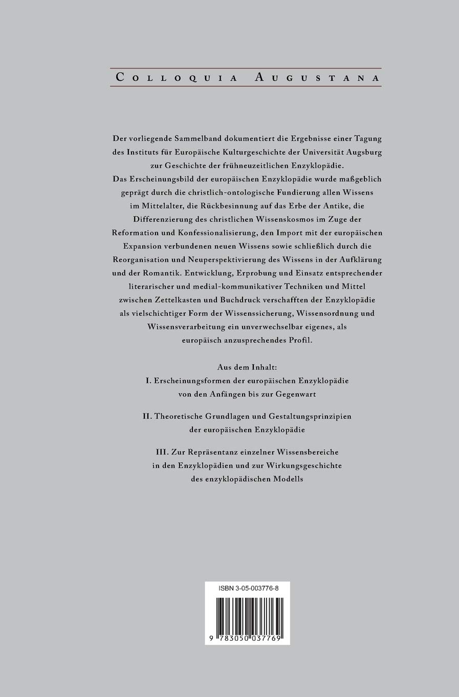 Wissenssicherung, Wissensordnung und Wissensverarbeitung: Das europäische Modell der Enzyklopädien (Colloquia Augustana, 18, Band 18)