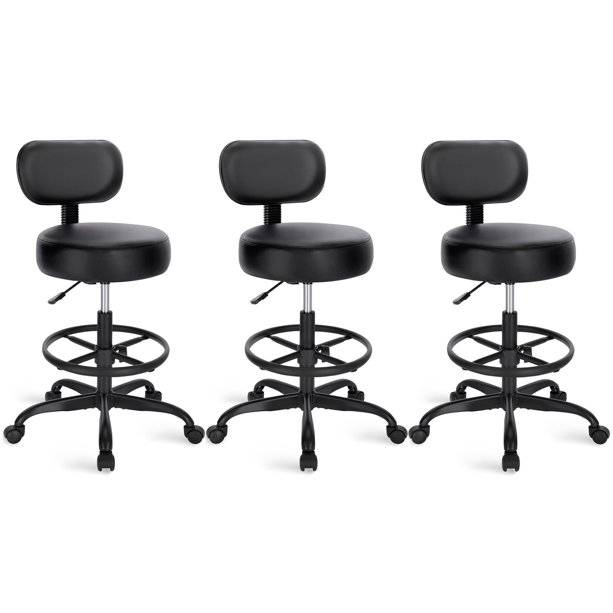 SUPERJARE Drafting Chair with Backrest, Set of 3, Swivel Barstools for Shop