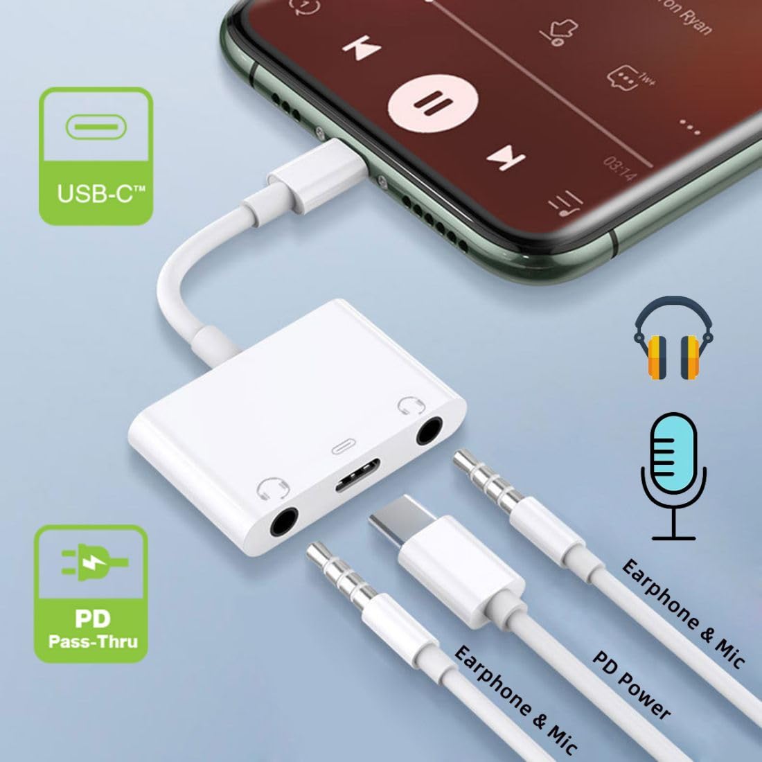 chenyang 3 in 1 USB C a 2 3.5mm Audio AUX & MIC Scheda Audio Adattatore con PD 15W di Carica per Laptop Tablet Telefono