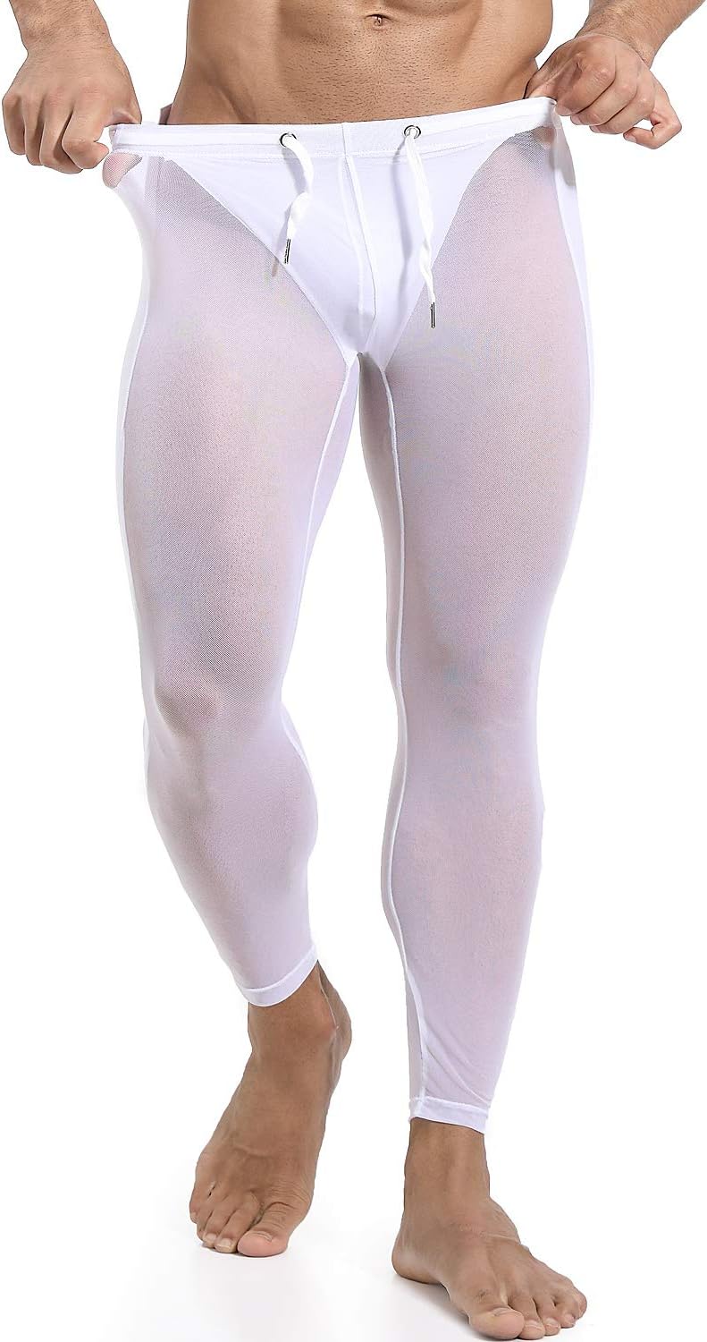 MIZOK Men's Mesh Yoga Pants See Through Compression Tights Workout Leggings - Image 2