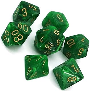 DND Dice Set-Chessex D&D Dice-16mm Vortex Green with Gold Plastic Polyhedral Dice Set-Dungeons and Dragons Dice Includes 7 Dice - D4 D6 D8 D10 D12 D20 D%, Multi-Coloured (27435)