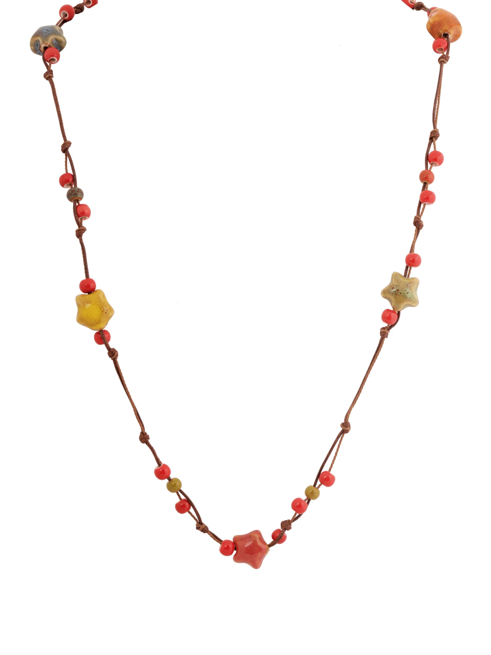 MINACHI Hippie Bohemian Colorful Ceramic Bead Long Strand Necklace, Boho Hippie Beach Summer Statement Jewelry Gift for Women