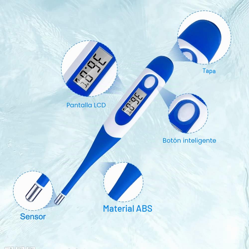 Berrcom Termómetro Digital Flexible para Adultos y Niños, Termómetro Bucal y Antebraquial Termómetro Médico Impermeable con Alarma de Fiebre