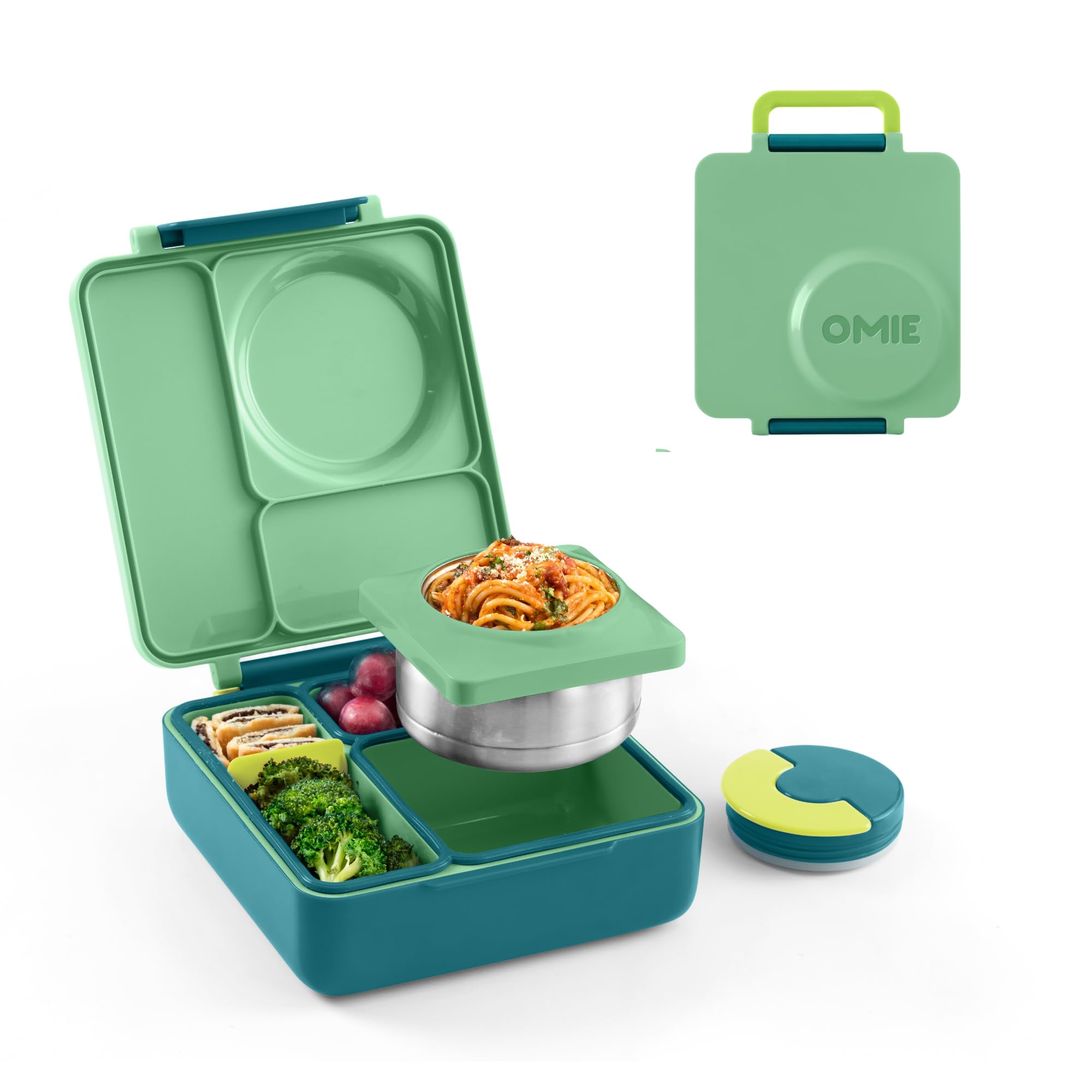 OmieBox Bento Box for Kids - Insulated Bento Lunch Box with Leak Proof Thermos Food Jar - 3 Compartments, Two Temperature Zones - (Meadow)