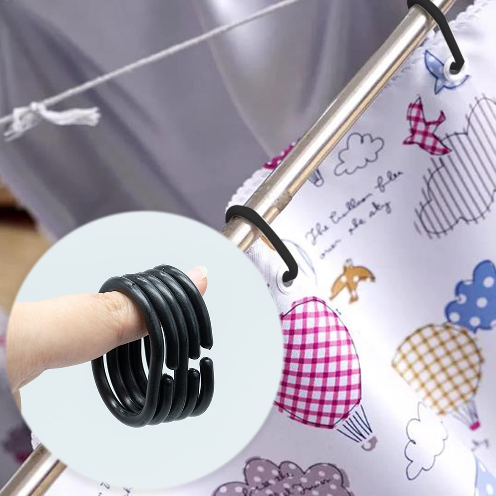 Ganci Tenda 36 Ganci A C Per Tenda Doccia - Nero (Plastica PP) Anelli